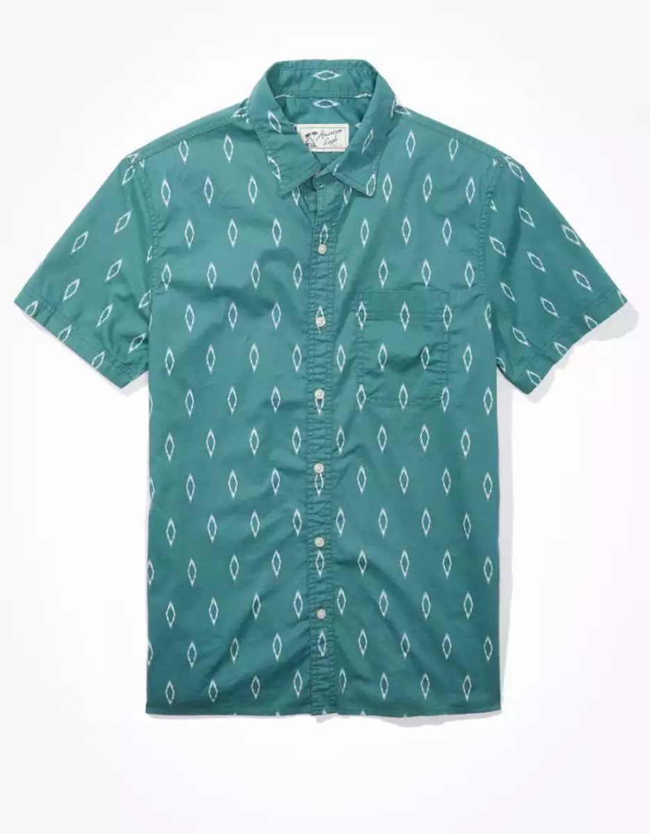 Hauts Flanelle American Eagle AE Printed Button-Up Resort Shirt Turquoise Homme | HZG-16942817